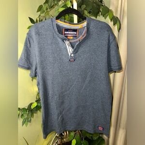 SUPERDRY Cotton Short Sleeve Men's Henley Top in Dark Heathered Blue Size Large